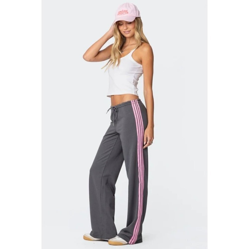 Edikted Averie contrast pink stripe sweatpants size L